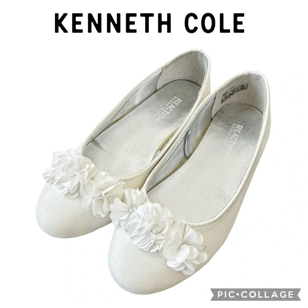Kenneth Cole girls white Floral formal Flat shoes size 1 NWOT
